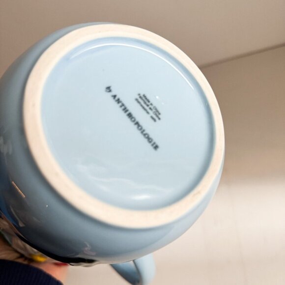 Anthropologie Foster Icon Stoneware Blue Strawberry Floral Jug Pitcher - Picture 7 of 7